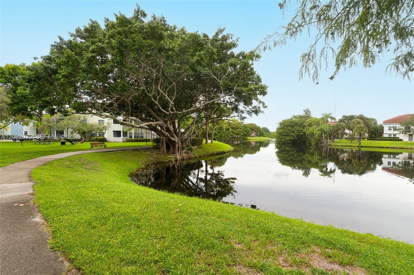 Walkways around the serene lake