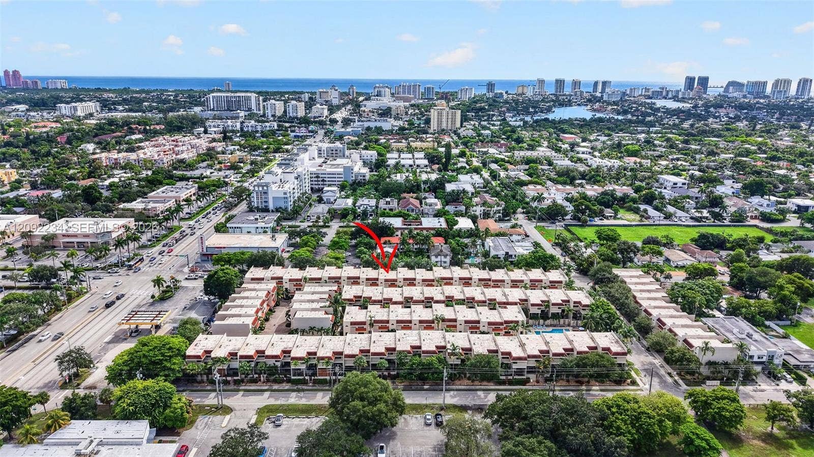 1401 NE 9th Street, #50, Fort Lauderdale, FL 33304 Aerial Drone View East Shows the Short 1.8 Miles to the Atlantic Ocean