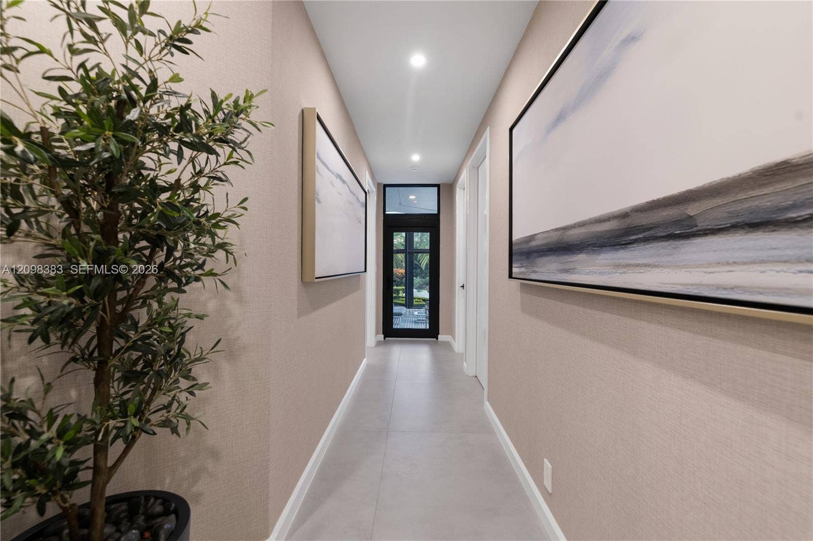Organic modern architectural details inside 2965 Surrey Lane, a Frank Lloyd Wright-inspired estate in Weston Florida.