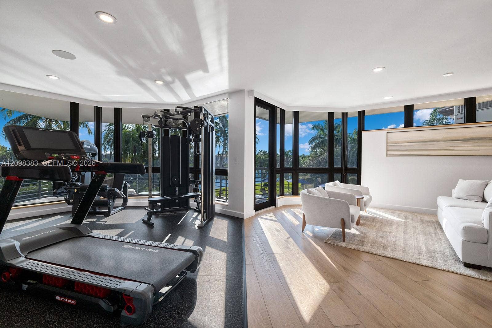Private home gym with commercial-grade equipment at 2965 Surrey Lane in Weston Florida.
