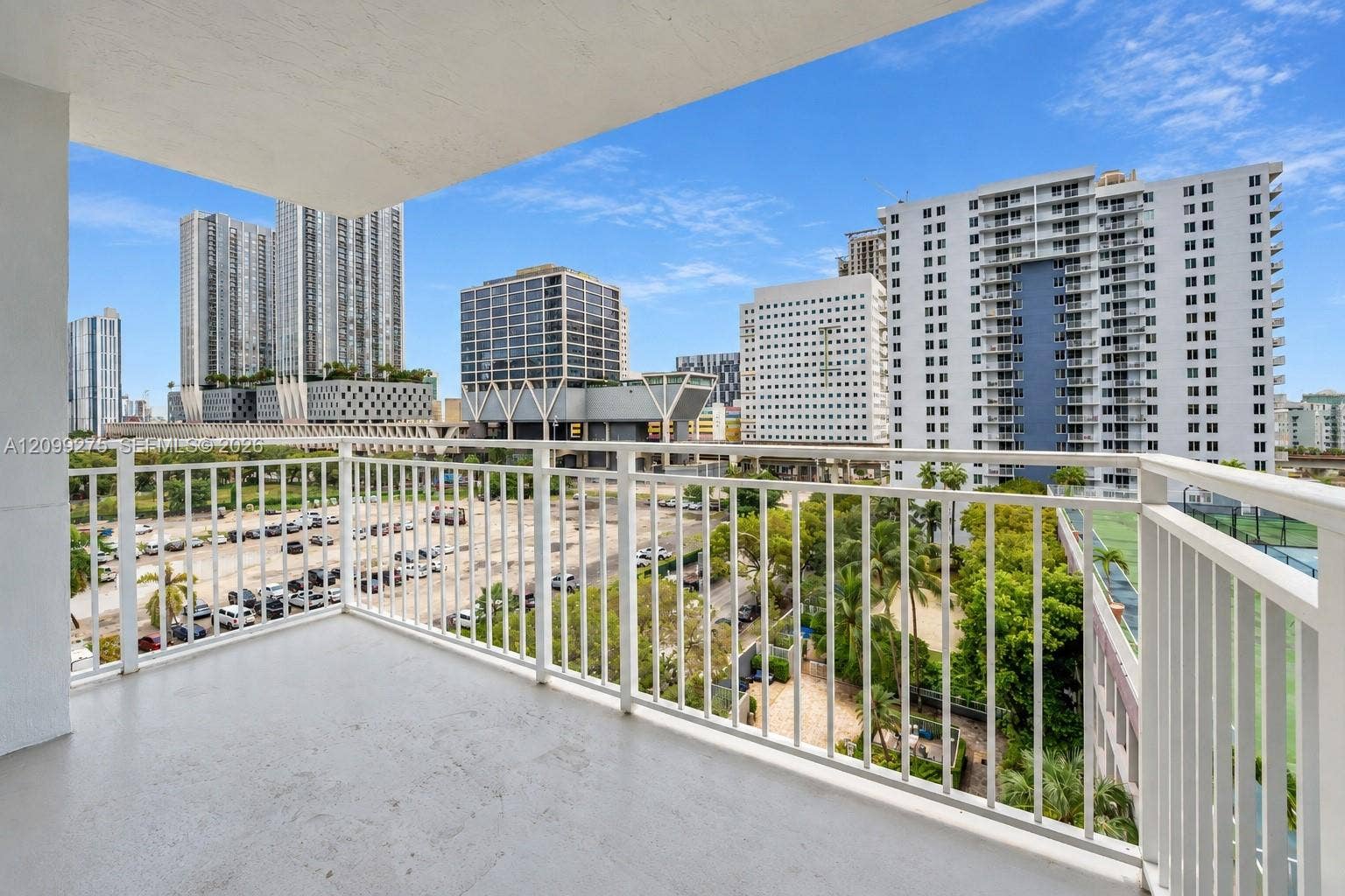 800 N Miami Avenue, #E-902, Miami, Miami, FL 33136 Spacious balcony overlooking downtown Miami skyline.