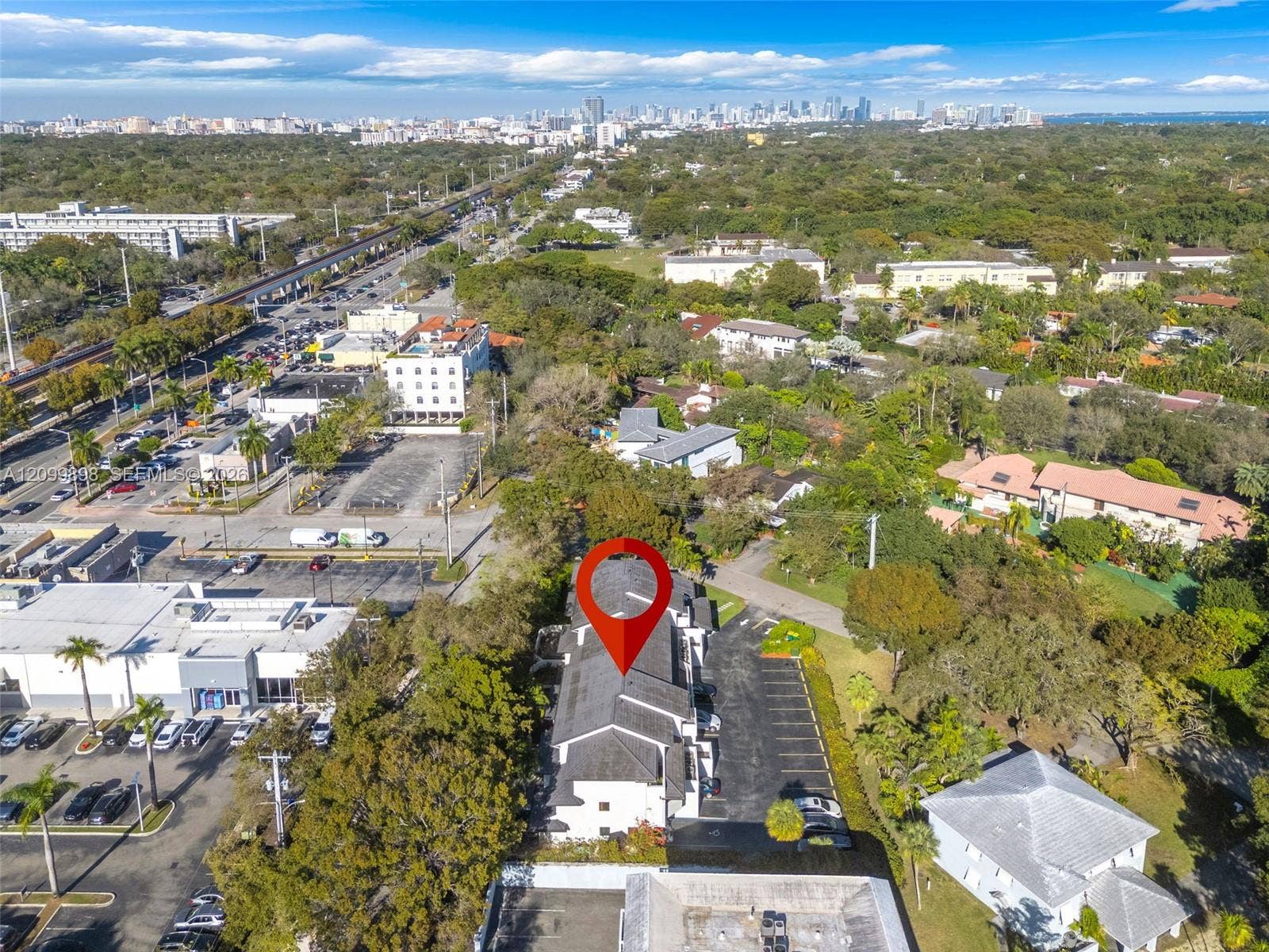 5750 Turin Street, #206, Coral Gables, FL 33146 This view is looking North-East and you can see the exact location of Unit 206 and see US-1 & the Metro-Rail leading directly to Downtown Miami and by Metro-Rail one can go directly to University of Miami's Medical School. If you are working on Brickell Ave or Downtown Miami or the Court systems, or the major Hospitals in the downtown area, your Metro-Rail commute is only apx. 25 minutes!!