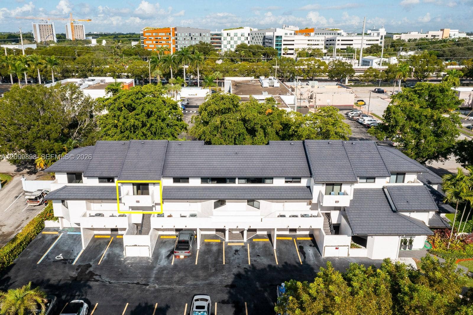 5750 Turin Street, #206, Coral Gables, FL 33146 Same as what I wrote on the previous picture! Beyond the unit looking due-North is the Metro rail station and the tall buildings you see are the buildings ( many of them, the Dorms ) that is on University of Miami's main campus.