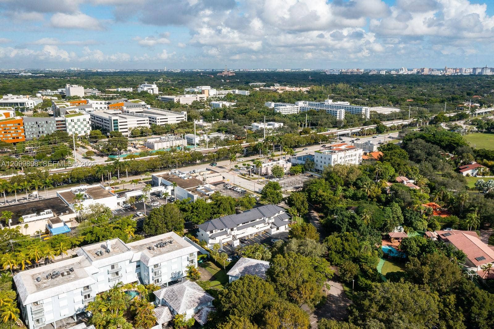 5750 Turin Street, #206, Coral Gables, FL 33146 Gables South Condo where unit 206 is located is only a 3 story tall building and is in the middle of this picture, and in the upper right hand corner of this picture where you see tall building on the horizon, is the Downtown area of the City of Coral Gables, Florida!