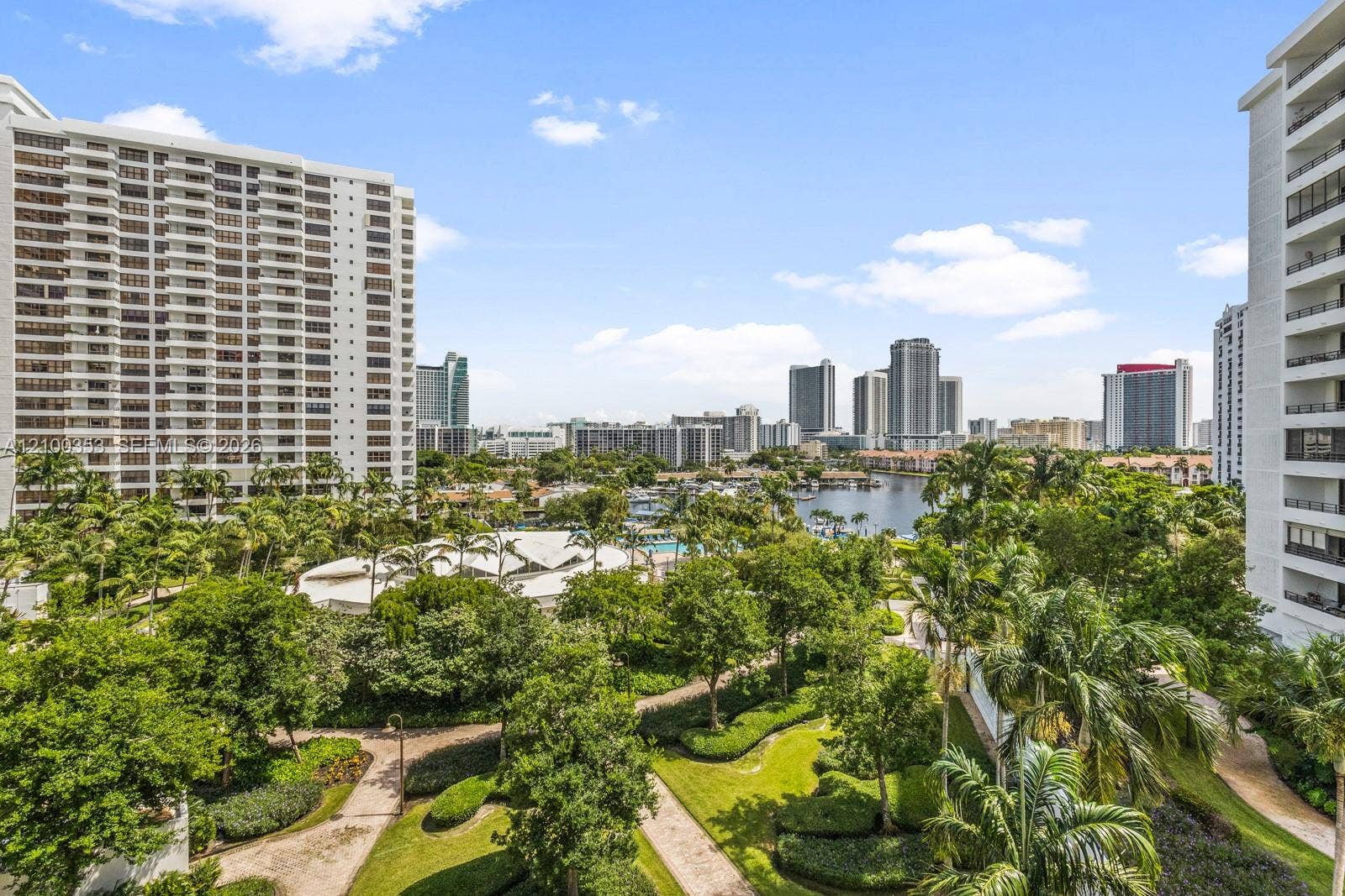 600 Three Islands Boulevard, #612, Hallandale Beach, FL 33009 Outlook over the gardens toward the water