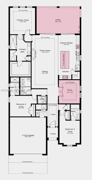 Floor Plan ~ Additional Highlights Include: an extended lanai with an outdoor kitchen rough-in, gourmet kitchen, study with French doors, tray ceiling package, and upgraded appliance package