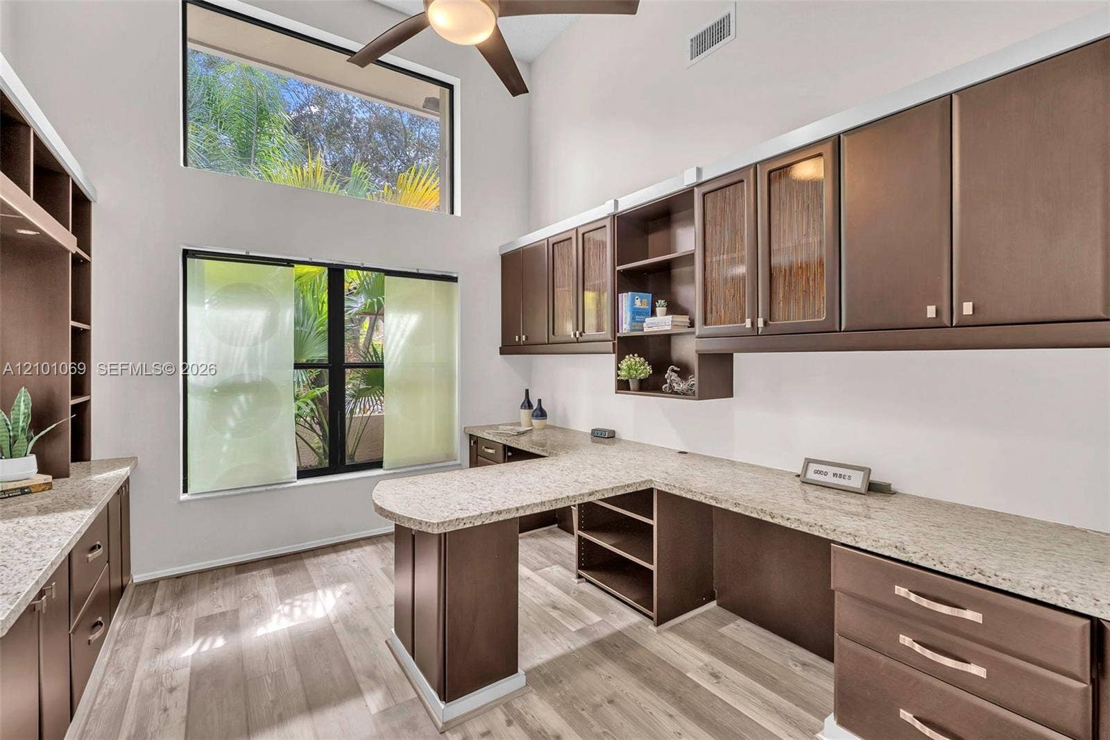 Built in desk for two people with lots of storage