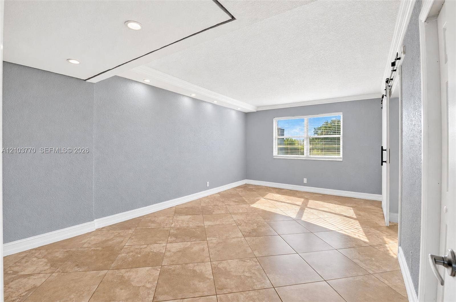 9440 SW 8th Street, #309, Boca Raton, Boca Raton, FL 33428 Recessed lighting, tile flooring, crown molding, double-pane window, barn door