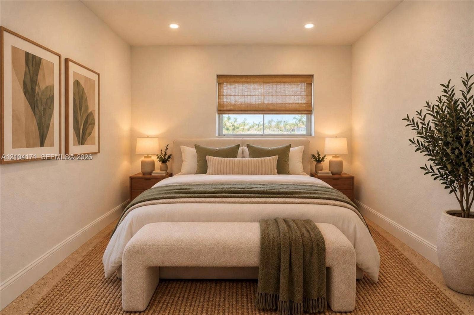 745 NW 32nd Avenue, Miami, FL 33125 Neutral-toned interior space featuring recessed ceiling lighting, a single horizontal window with a woven shade, and natural fiber floor covering