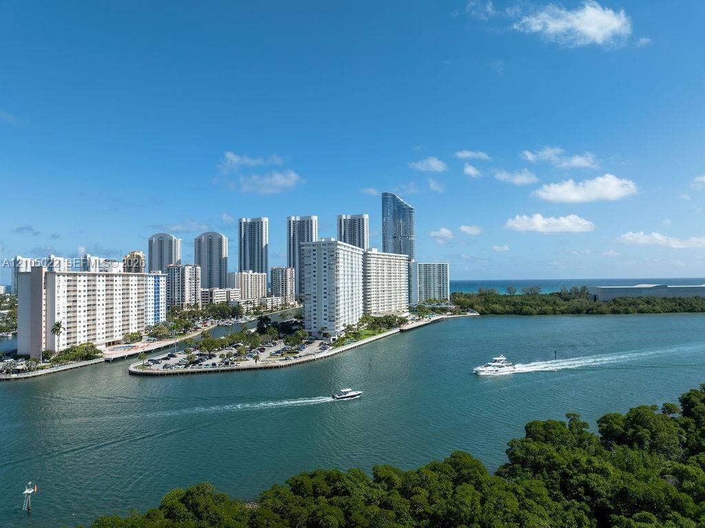 500 Bayview Drive, #1520, Sunny Isles Beach, Sunny Isles Beach, FL 33160 Waterfront city setting with numerous high-rise buildings and ample green space
