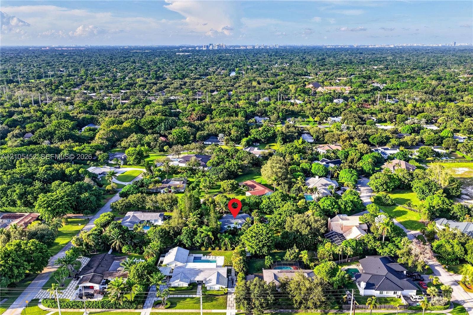 Aerial perspective of a heavily wooded lot featuring mature landscape canopy and extensive vegetation coverage