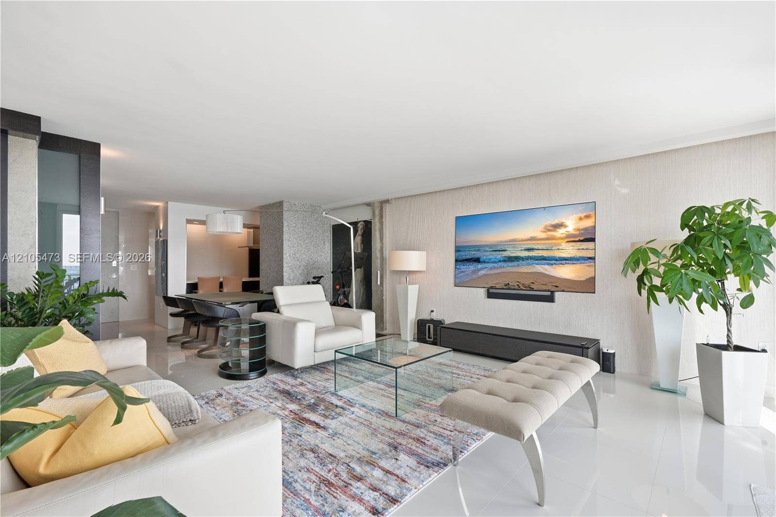 770 NE 69th Street, #6F, Miami, FL 33138 Open-concept living area with polished tile flooring