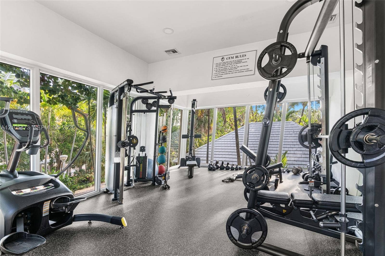 770 NE 69th Street, #6F, Miami, FL 33138 Fitness center featuring floor-to-ceiling windows and durable rubber flooring
