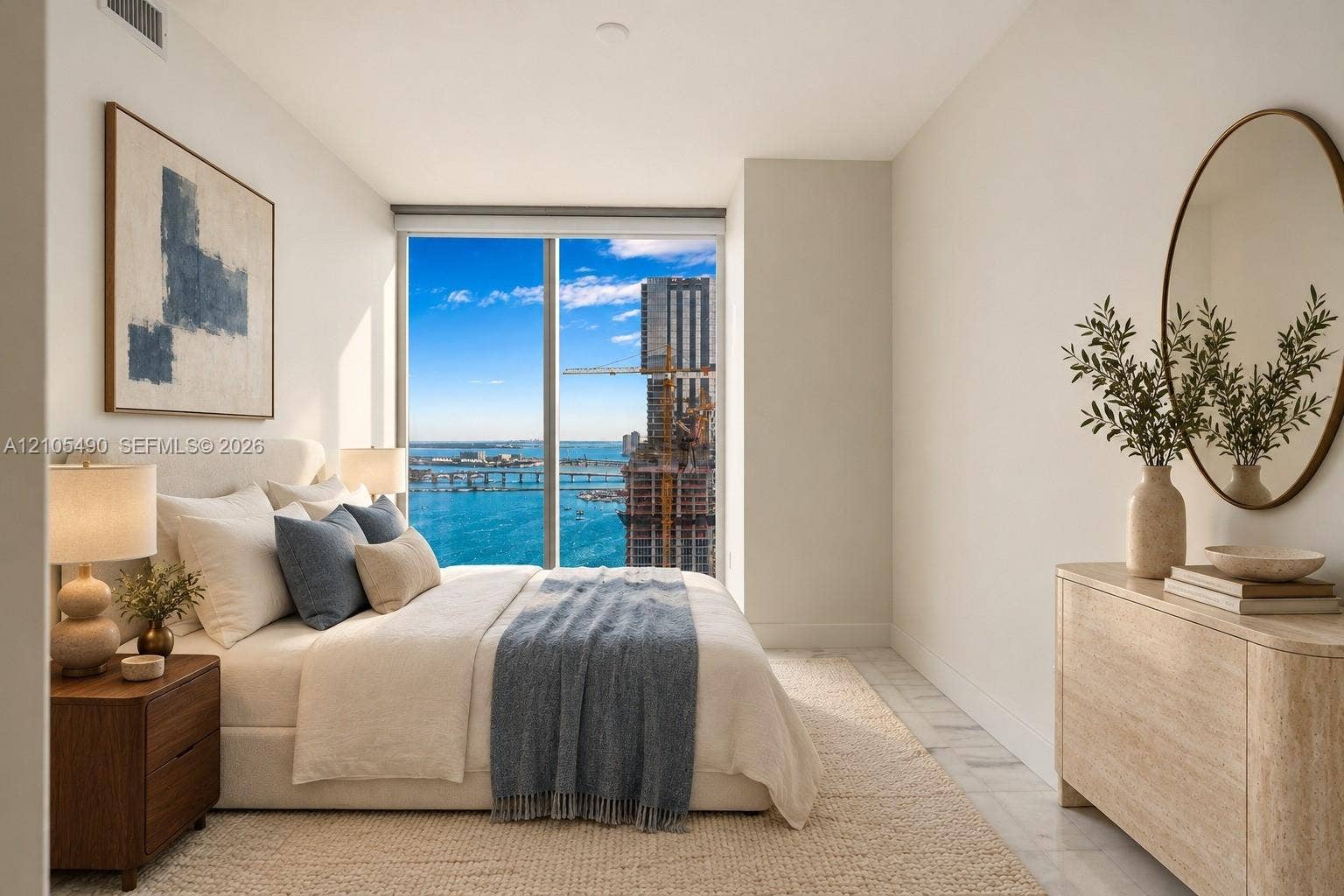 700 NE 26th Terrace, #3603, Miami, FL 33137 Floor-to-ceiling windows, neutral interior wall tones, and polished stone flooring