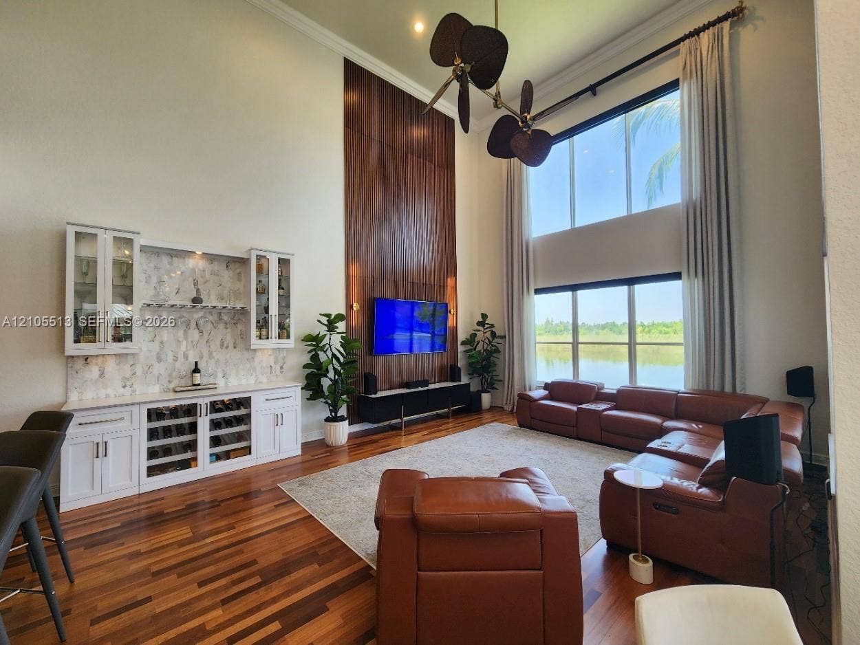Family Room with adjacent Built-In Bar Area