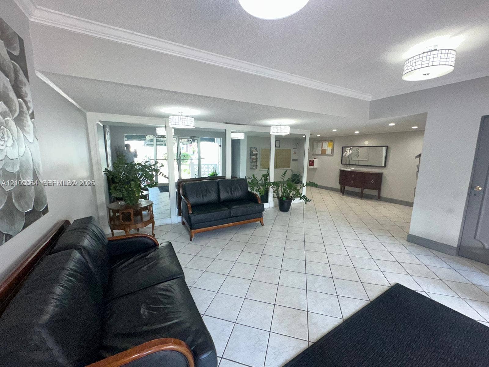 White tile flooring in a diamond pattern
