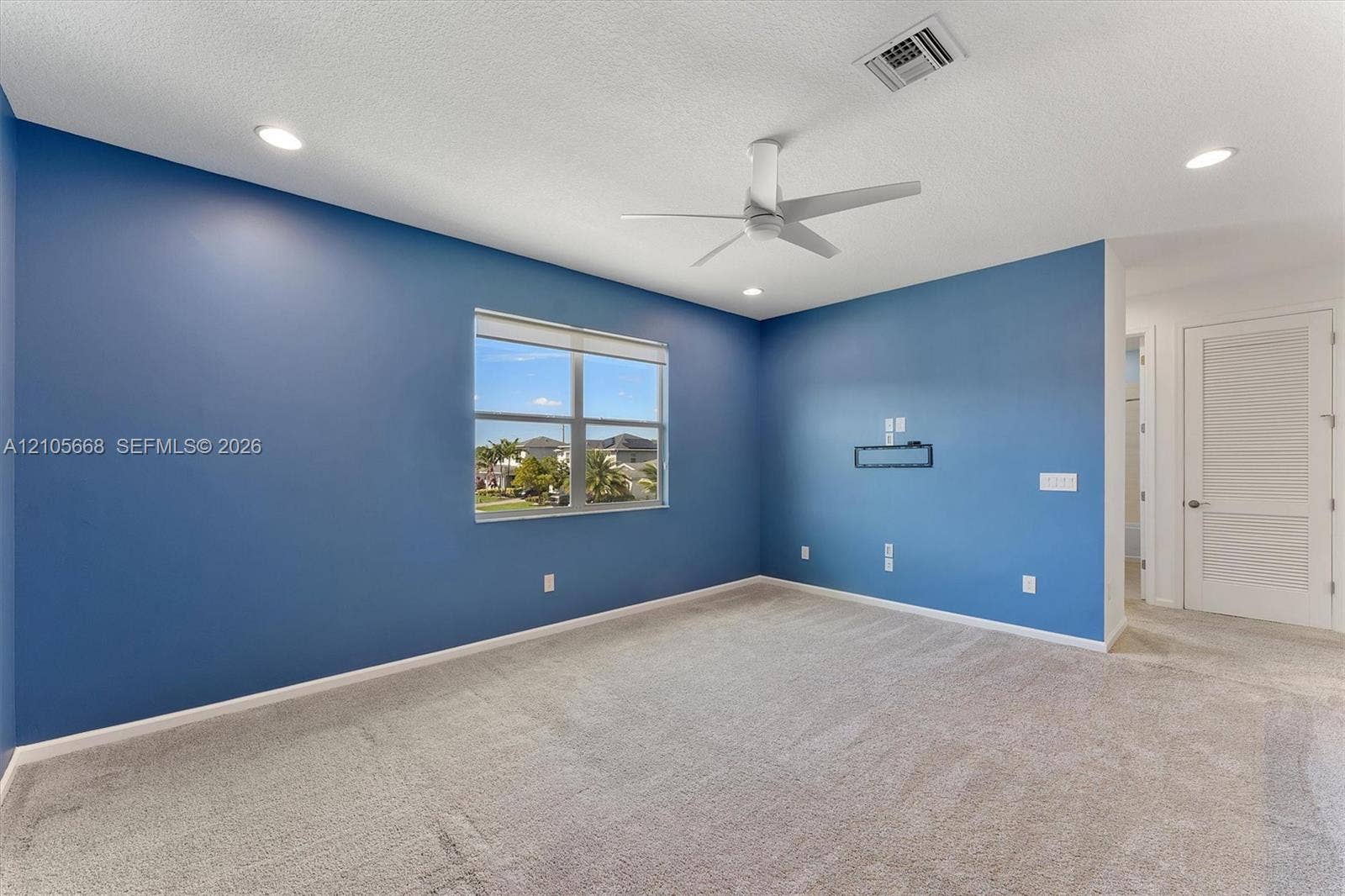 6307 Trails Of Foxford Court, West Palm Beach, FL 33415 Room featuring wall-to-wall carpeting, recessed lighting, a ceiling fan with integrated light, and a single-hung window