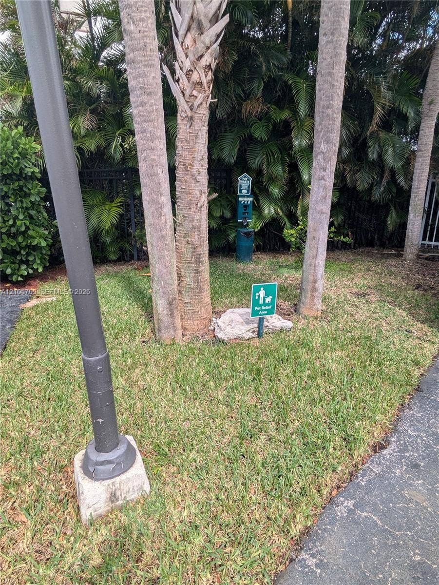 300 Three Islands Boulevard, #516, Hallandale Beach, FL 33009 Ground-level outdoor space featuring palm trees, established landscaping, and designated green space