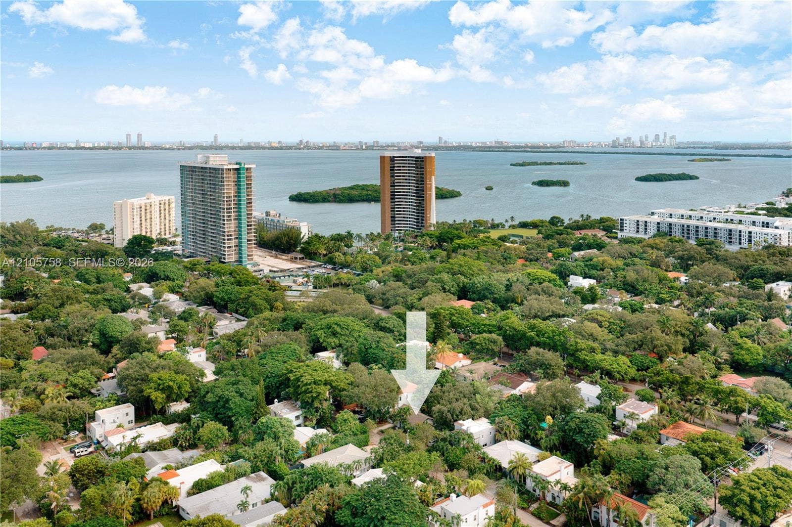 668 NE 70th Street, Miami, FL 33138 Aerial perspective of a residential property situated within a mature tree canopy