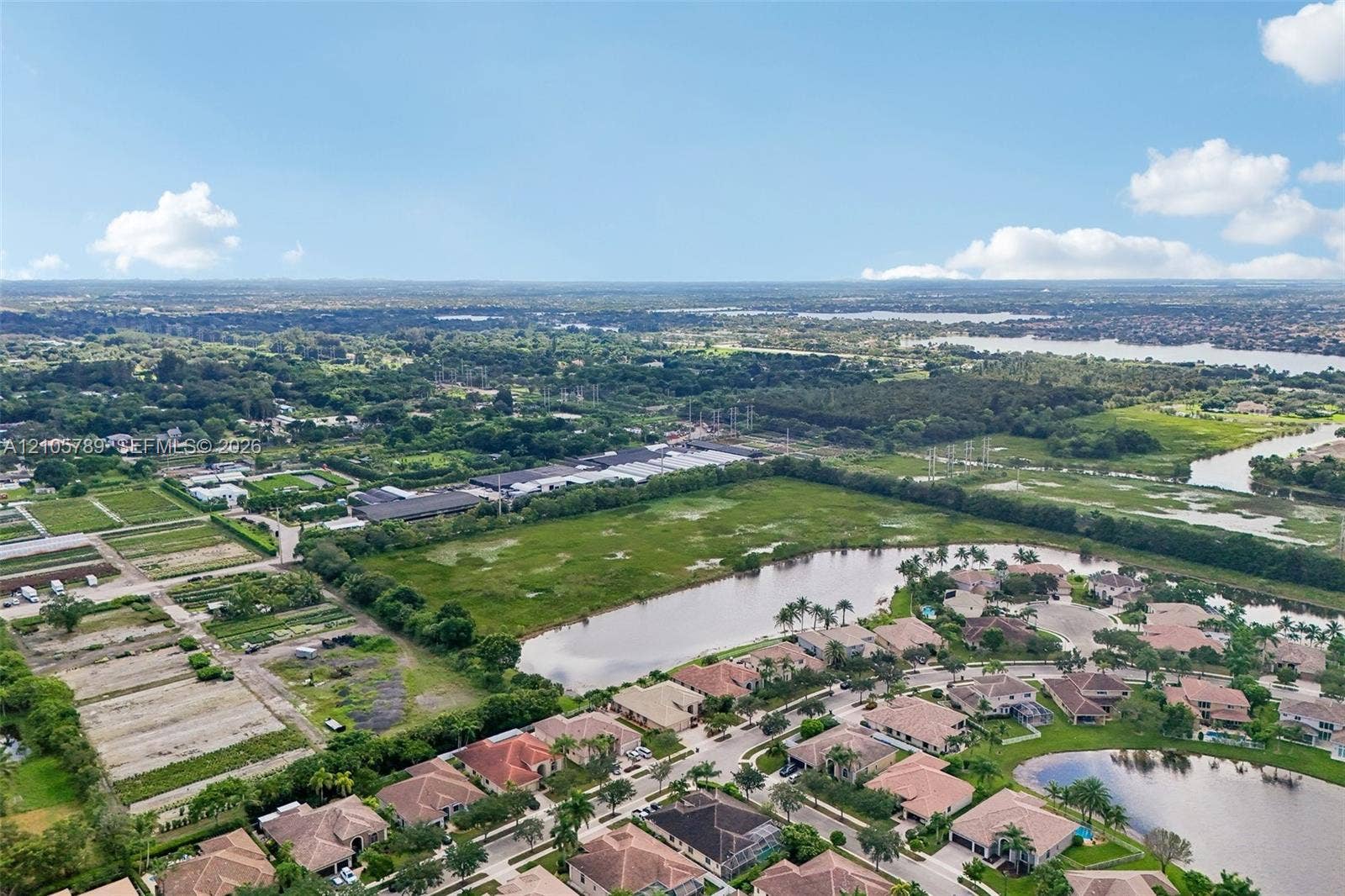 6353 SW 191st Avenue, Pembroke Pines, FL 33332 Aerial perspective showcasing surrounding natural bodies of water, extensive green space, and mature tree clusters