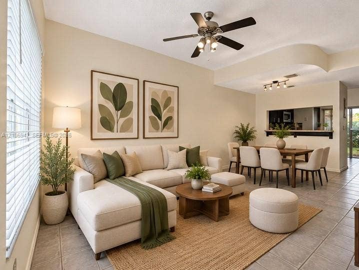 271 Duval Court, Weston, Weston, FL 33326 Staged-living ceramic floor tile, vaulted ceilings, a ceiling fan with integrated lighting