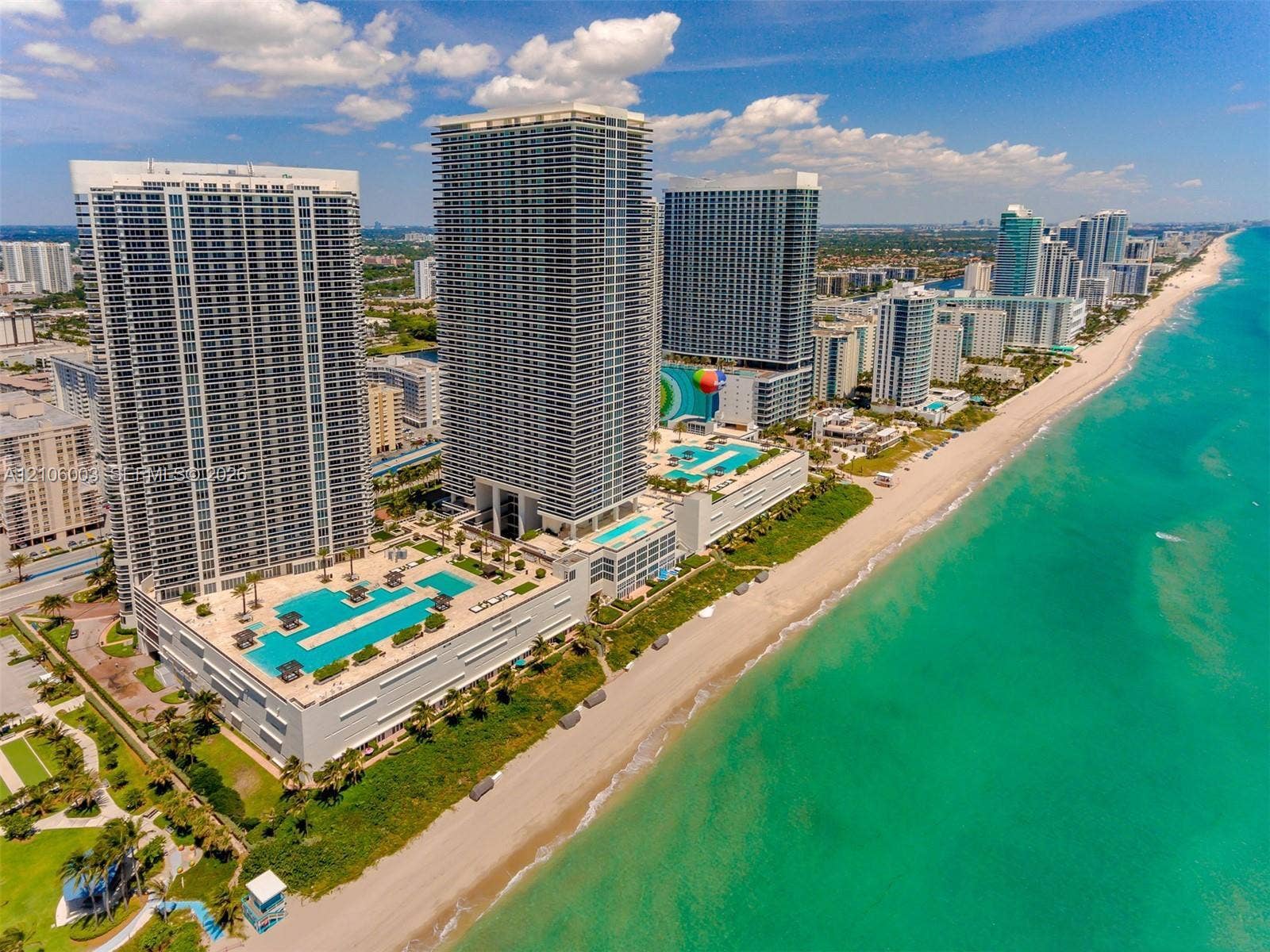 1850 S Ocean Drive, #3309, Hallandale Beach, Hallandale Beach, FL 33009 High-rise residential towers featuring oceanfront positioning, multiple tiered swimming pools, sun decks, and direct beach access