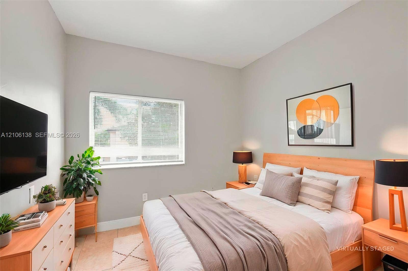 16119 SW 61st Lane, Miami, Miami, FL 33193 Neutral-toned interior space featuring light-colored wall paint, tile flooring, and a window with horizontal blinds