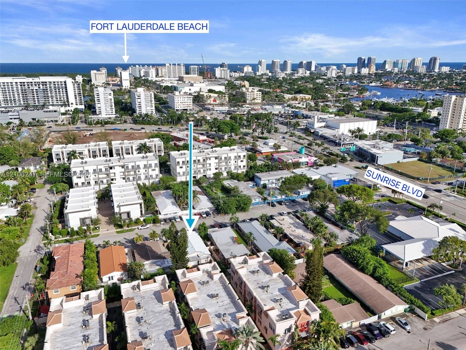 1037 N Victoria Park Road, #2, Fort Lauderdale, Fort Lauderdale, FL 33304 Aerial perspective showcasing property proximity to coastal landmarks and major thoroughfares