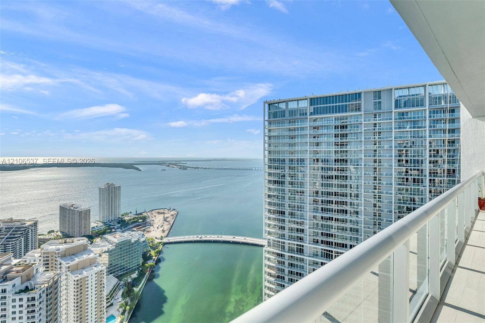 465 Brickell Avenue, #5203, Miami, FL 33131 Private balcony featuring glass-panel railings and tile flooring