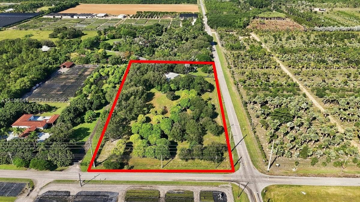 Expansive parcel featuring mature trees, cleared open space, and paved road frontage