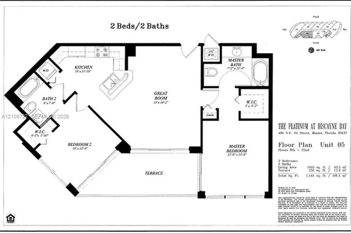 480 NE 30th Street, #1005, Miami, FL 33137 Floor plan