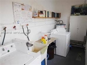 1000 SW 11 Avenue, #12, Hallandale Beach, Hallandale Beach, FL 33009 Utility area featuring a wall-mounted shelving unit, an integrated wash basin, and dedicated laundry hookups