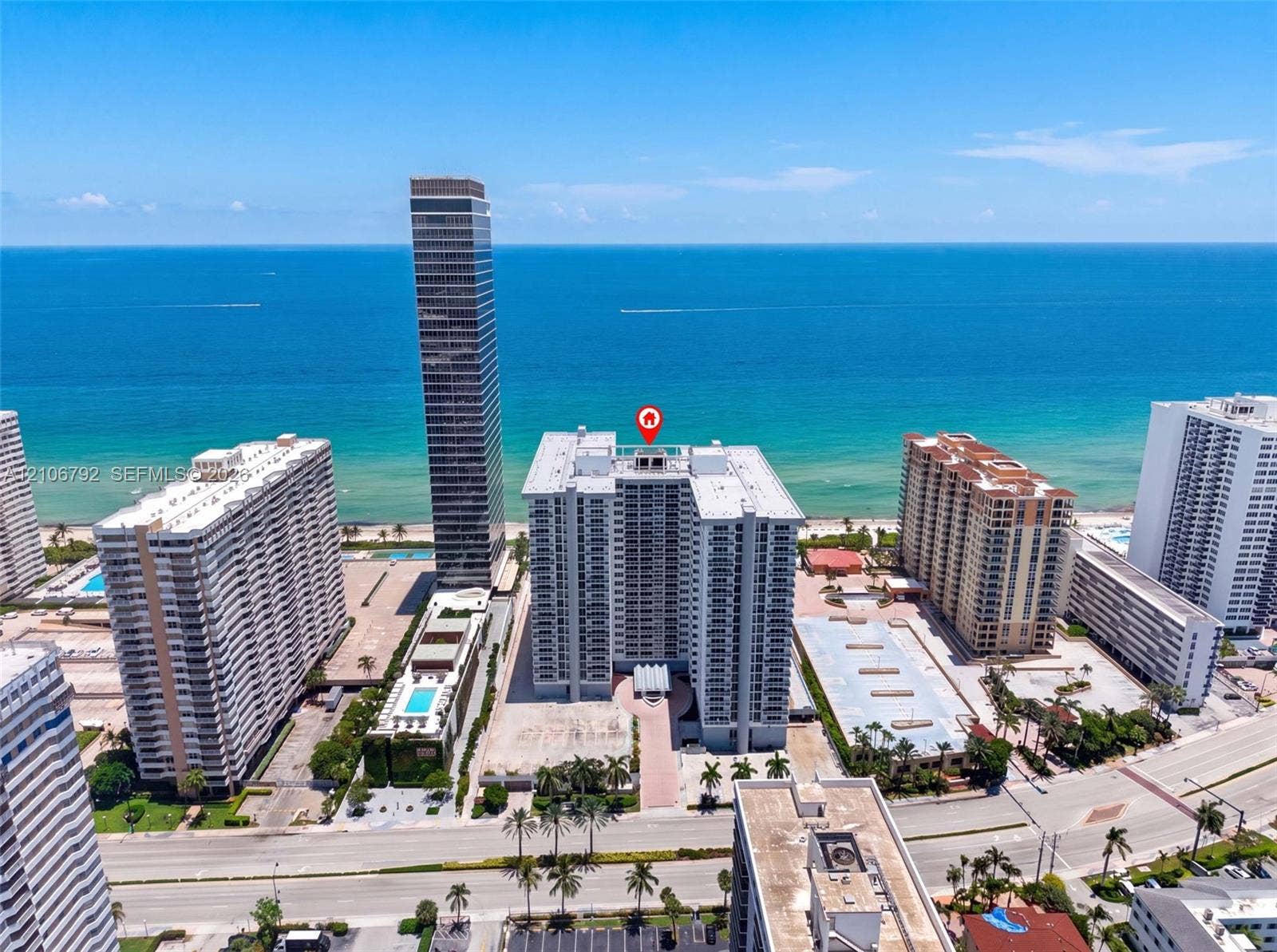 2030 S Ocean Drive, #723, Hallandale Beach, FL 33009 High-rise coastal property featuring direct oceanfront positioning, private balconies, and proximity to expansive sandy beaches
