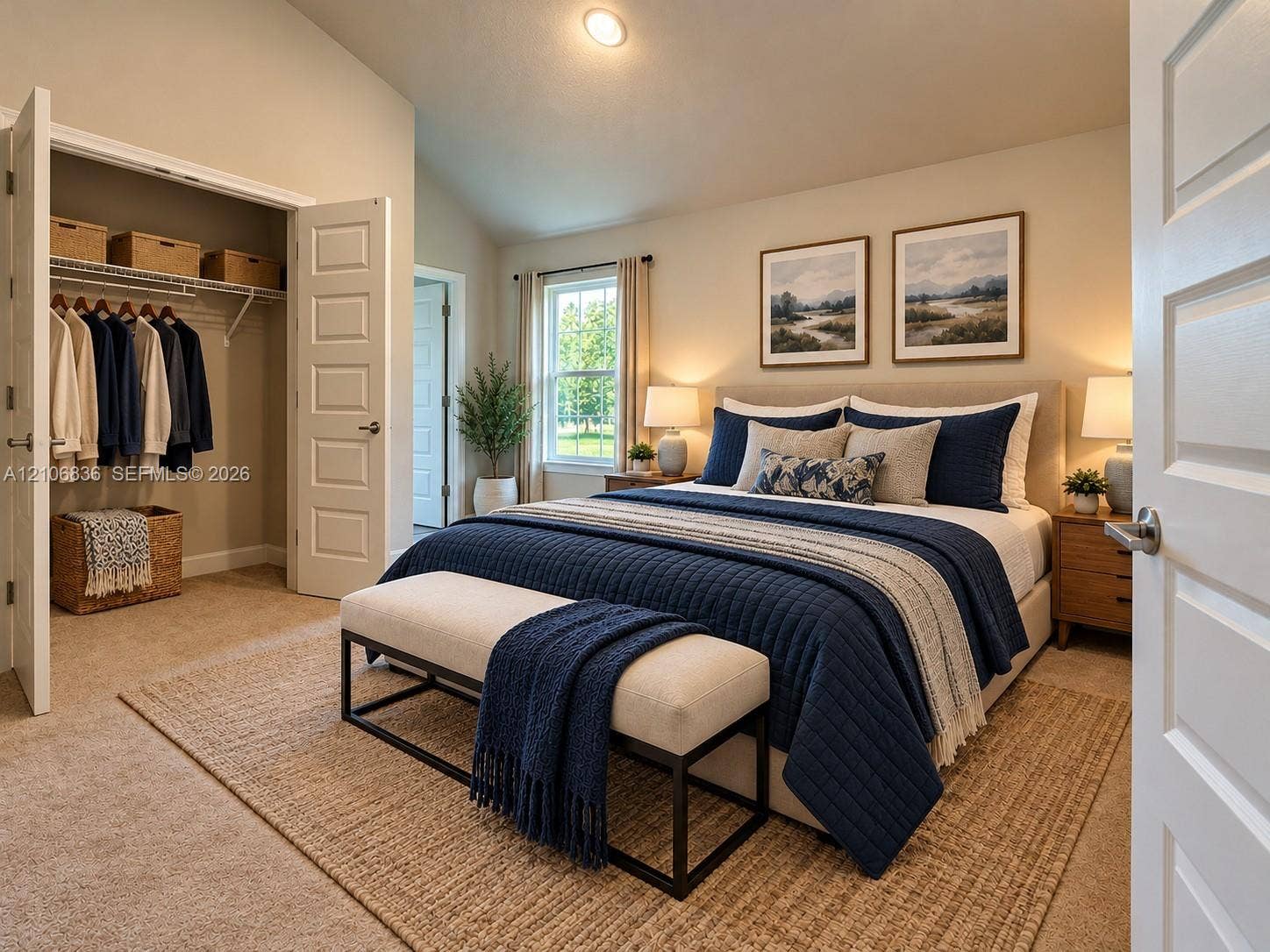 187 NW 45th Loop, Ocala, FL 34475 Vaulted ceiling, wall-to-wall carpeting, and walk-in closet with integrated shelving