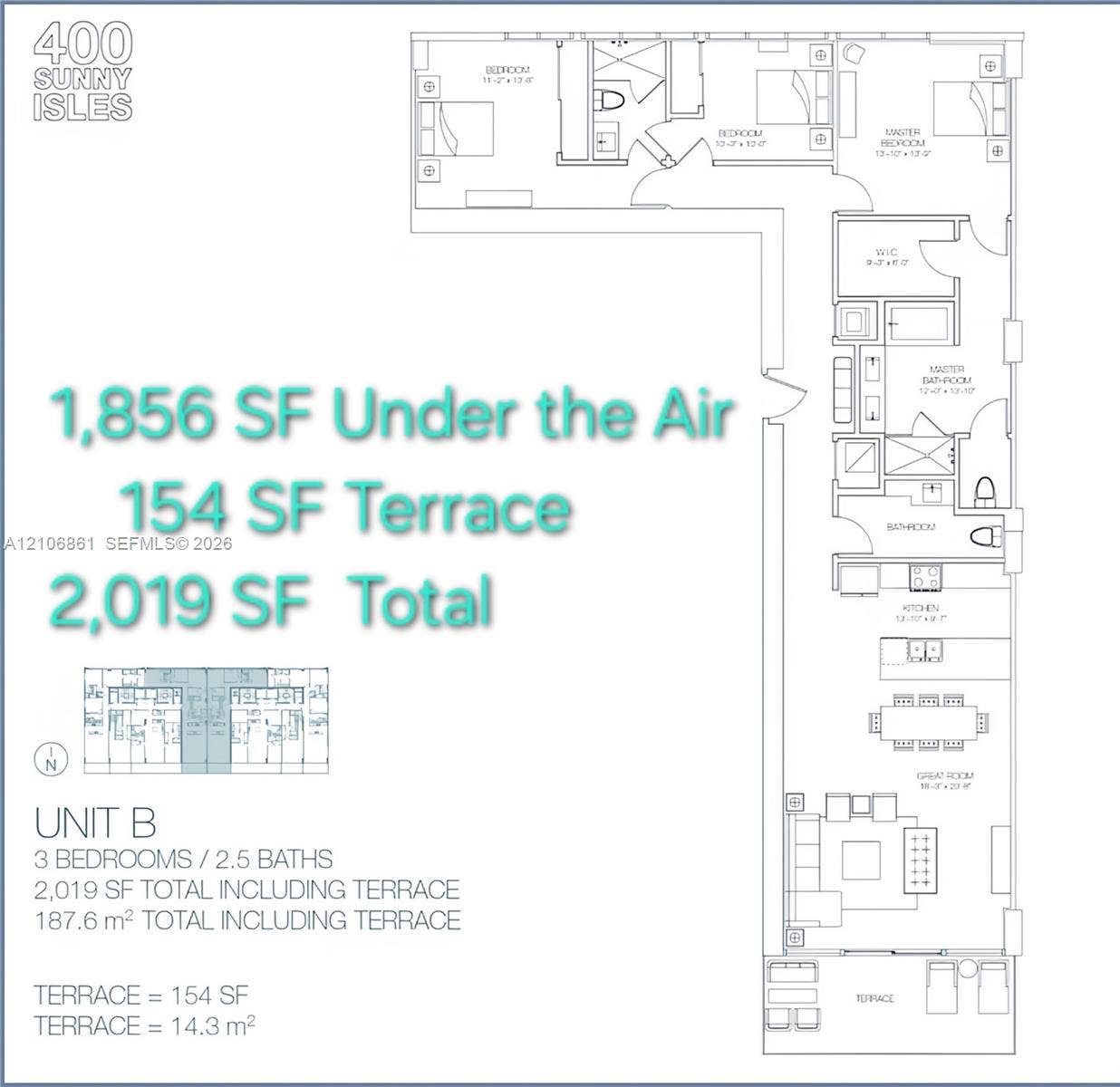 400 Sunny Isles Boulevard, #1519, Sunny Isles Beach, FL 33160 1,856 SF total 2,019 SF