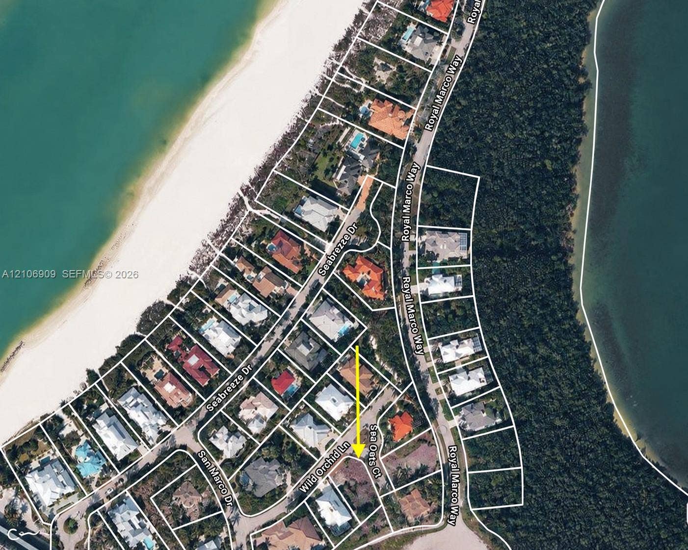 331 Wild Orchid Lane, Marco Island, Marco Island, FL 34145 Property Plat Map. Aerial overview highlighting the location of the property