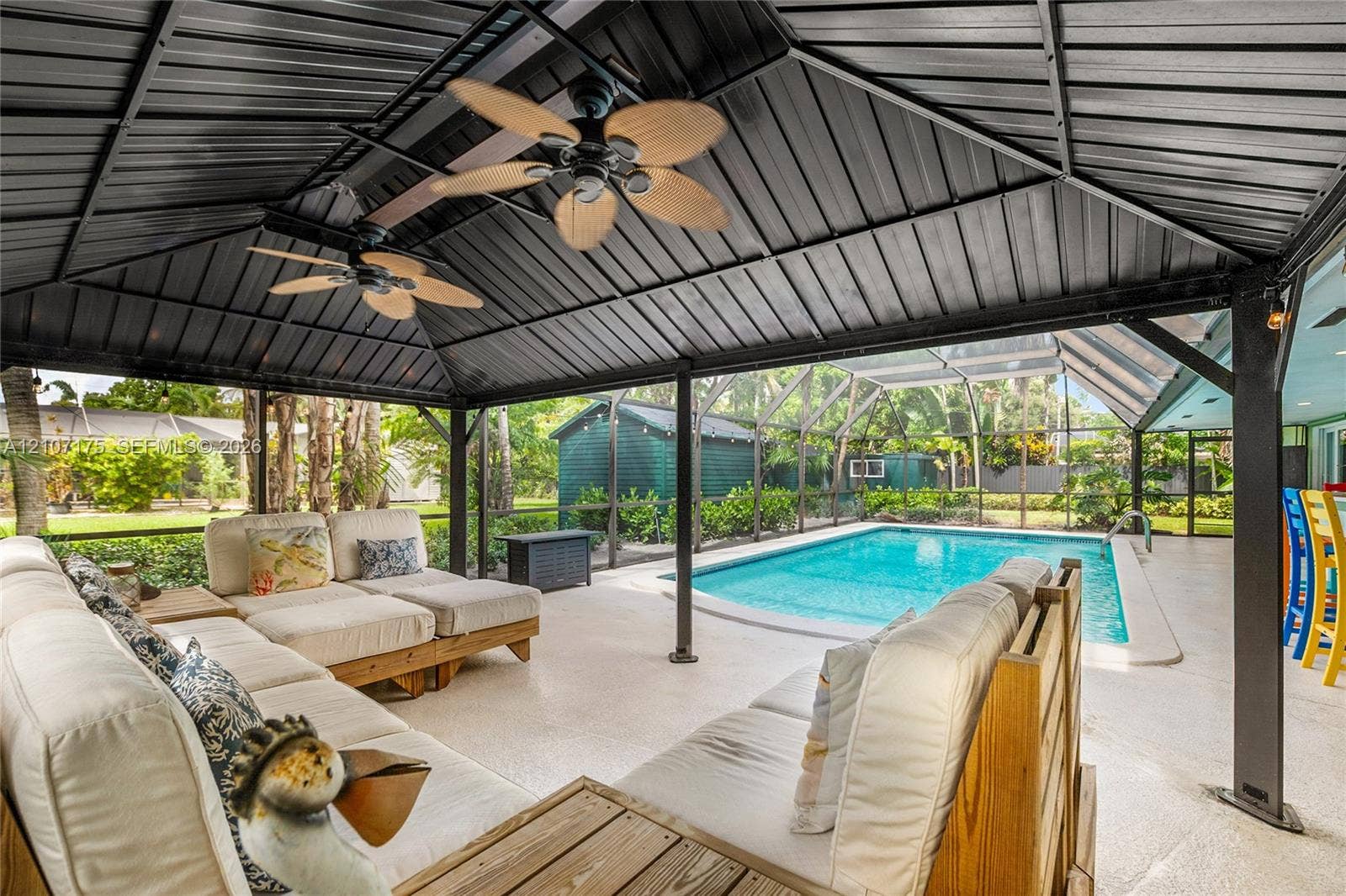 17550 SW 86th Avenue, Palmetto Bay, FL 33157 Pavilion featuring dual ceiling fans and custom made furniture.