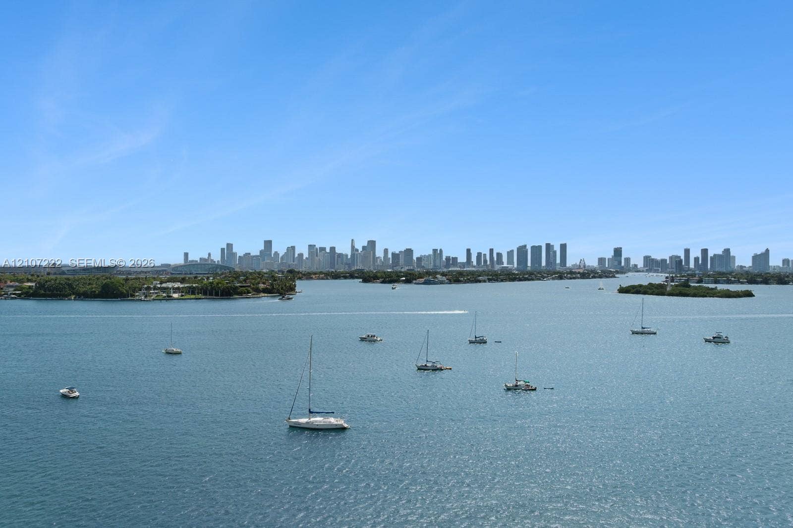 1300 Monad Terrace, #2F, Miami Beach, FL 33139 Expansive bayfront perspective featuring a panoramic skyline silhouette and open water with active marine traffic