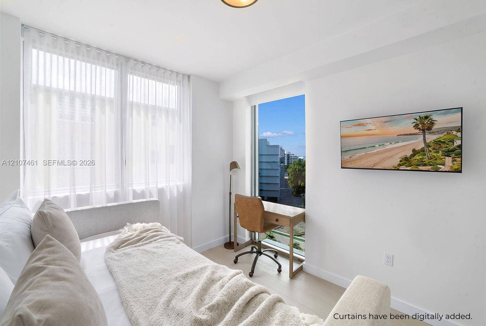 9201 E Bay Harbor Drive, #602, Bal Harbour, FL 33141 Neutral interior featuring large-format windows, light-toned wood-finish flooring, and recessed ceiling lighting