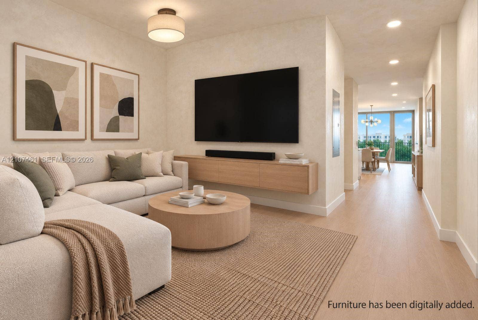 9201 E Bay Harbor Drive, #602, Bal Harbour, FL 33141 Wall-mounted light-toned cabinetry, wood-finish flooring, recessed ceiling lighting, and a drum-style flush-mount fixture