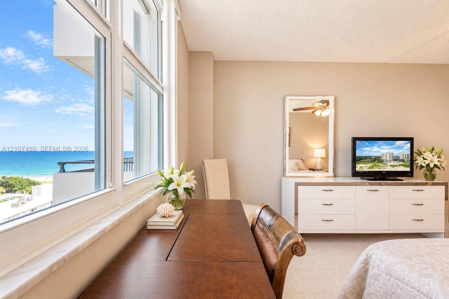 2000 S Ocean Boulevard, #9N, Lauderdale-By-The-Sea, Lauderdale By The Sea, FL 33062 Large multi-pane window featuring a stone sill and expansive ocean and coastal scenery