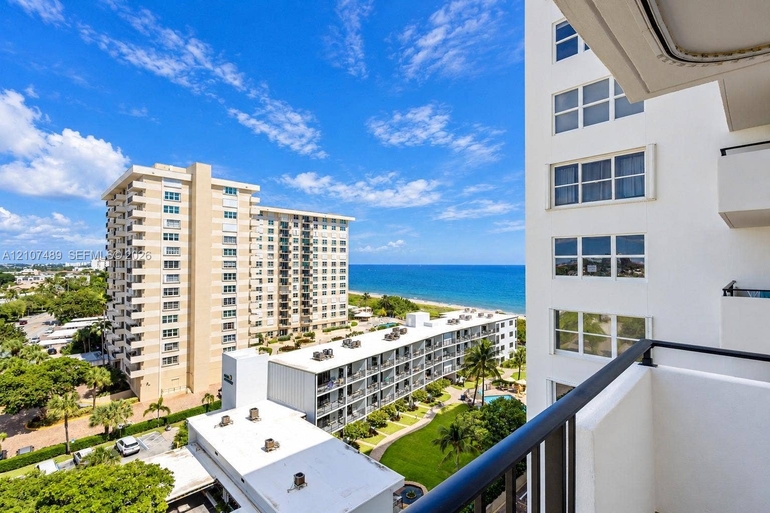 2000 S Ocean Boulevard, #9N, Lauderdale-By-The-Sea, Lauderdale By The Sea, FL 33062 Private balcony featuring a black metal railing and expansive coastal scenery