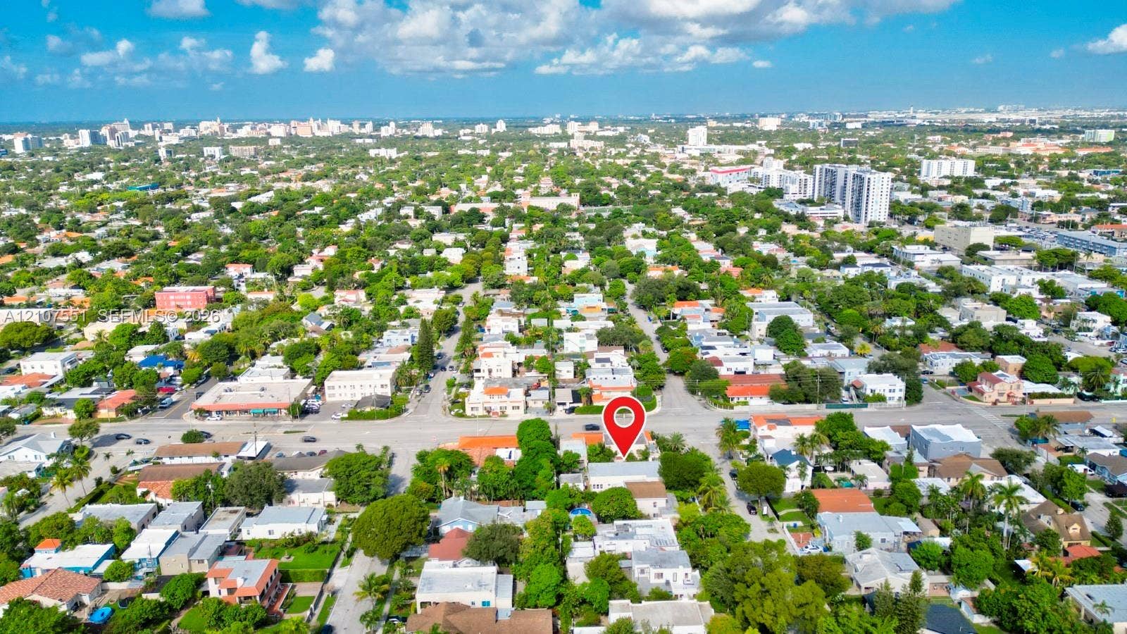 1676 SW 11th Street, Miami, Miami, FL 33135 Aerial perspective of property featuring mature canopy trees, proximity to arterial roads, and established residential landscaping
