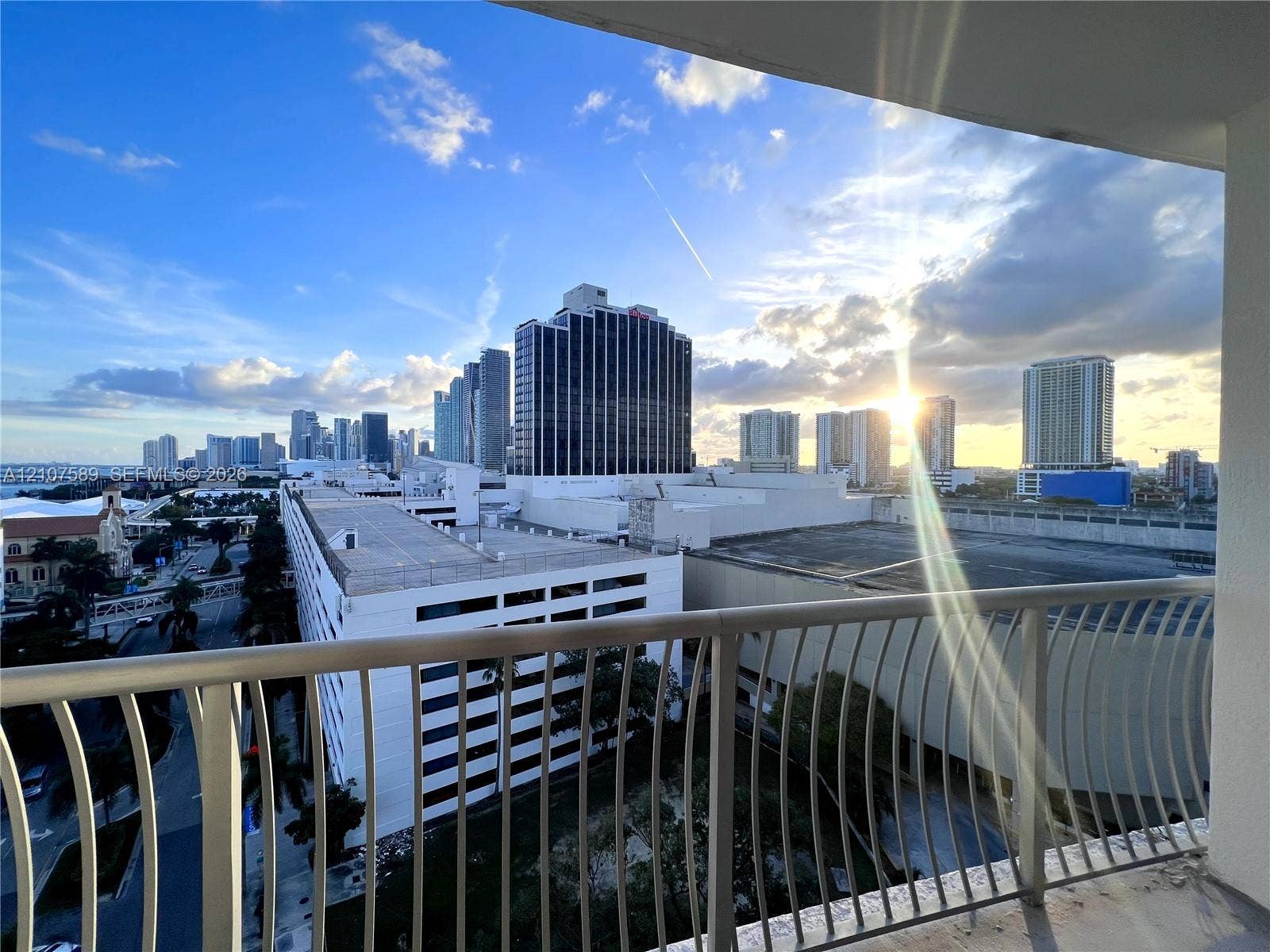 1750 N Bayshore Drive, #1218, Miami, Miami, FL 33132 Private balcony featuring a vertical metal railing with a skyline cityscape