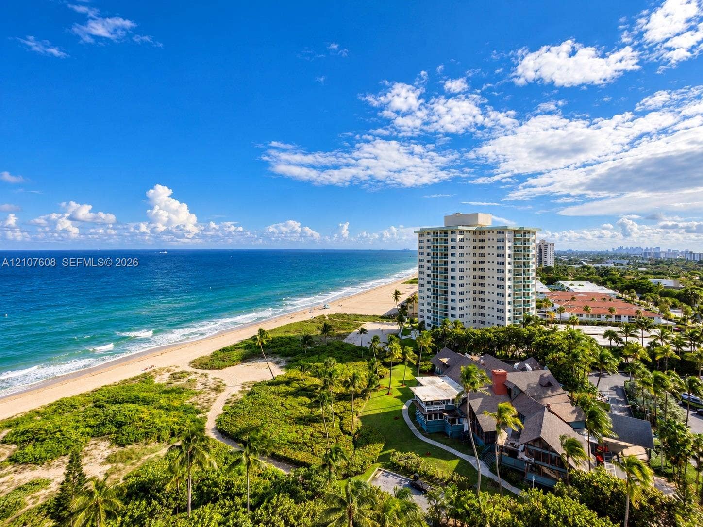 2000 S Ocean Boulevard, #12F, Lauderdale-By-The-Sea, Lauderdale By The Sea, FL 33062 Aerial coastal landscape featuring direct oceanfront access, sandy beaches, mature palms, and native coastal vegetation