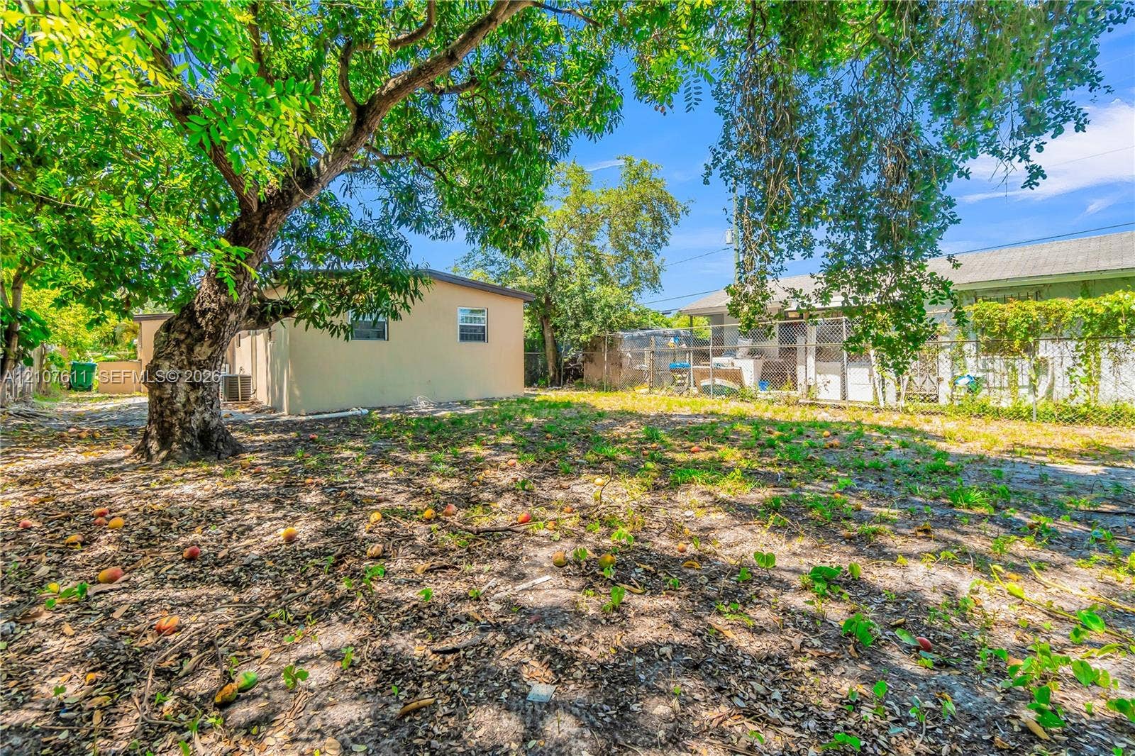 2910 NW 47th Street, Miami, FL 33142 Outdoor space featuring a mature canopy tree, detached building, and chain-link perimeter fencing