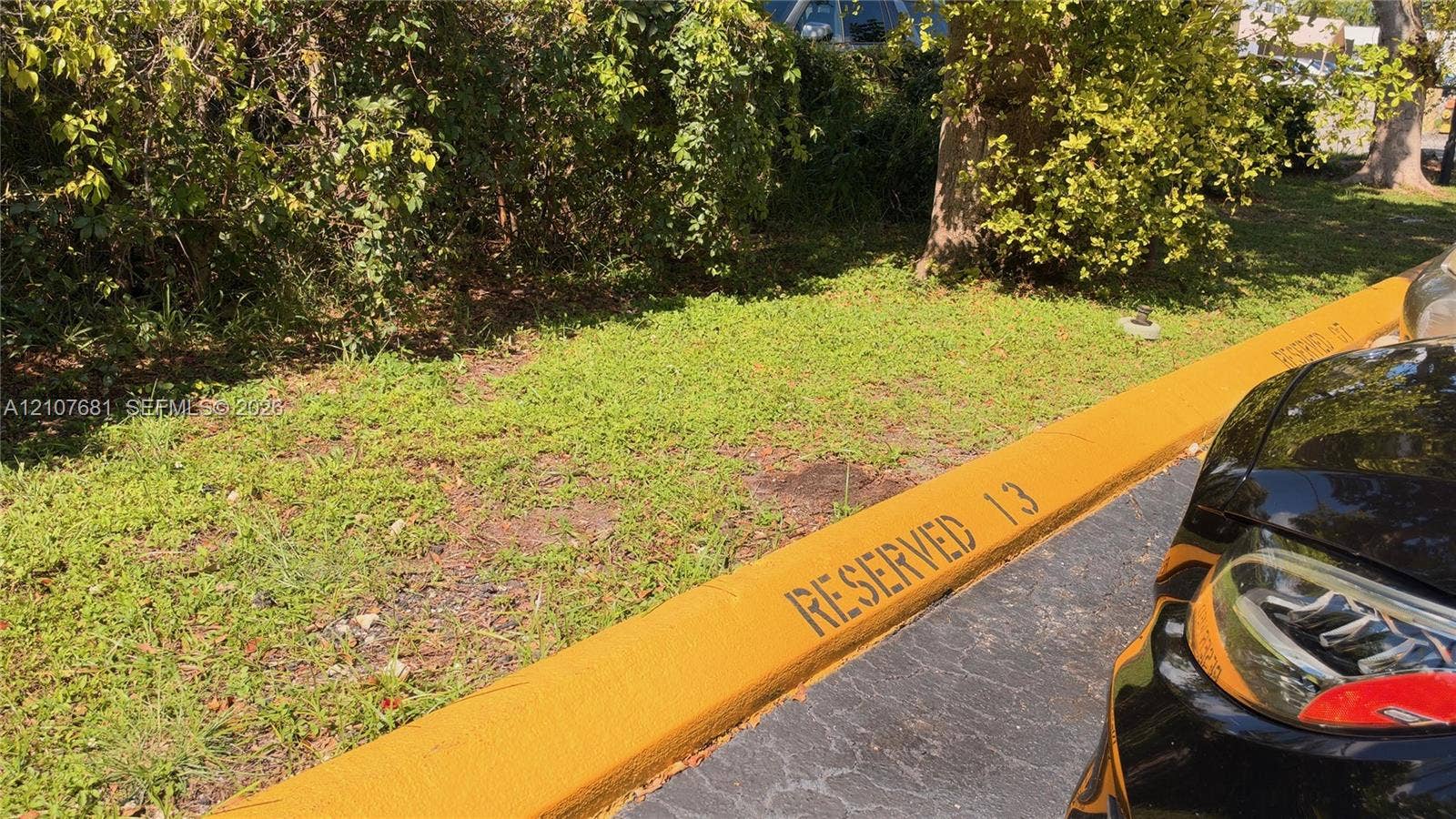 701 NE 1st Court, #202, Hallandale Beach, Hallandale Beach, FL 33009 Designated parking space with asphalt surface and yellow-painted concrete curbing
