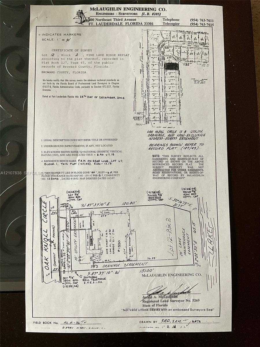 133 Cameron Drive, Weston, FL 33326 Certificate of Survey. Mapping the boundaries, easements, and technical specifications of the property