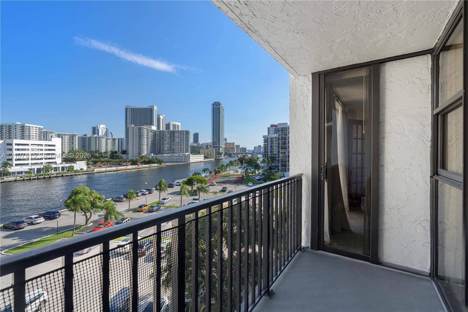 400 Leslie Drive, #622, Hallandale Beach, Hallandale Beach, FL 33009 Private balcony featuring metal railings and concrete flooring with urban water scenery