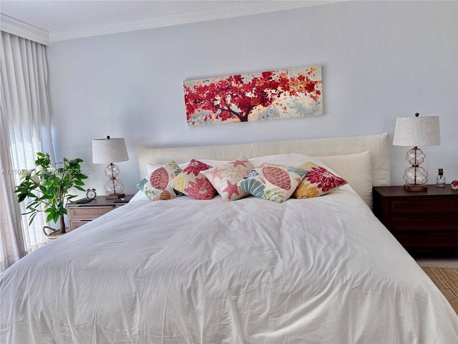 10275 Collins Avenue, #1110, Bal Harbour, Bal Harbour, FL 33154 Floor-to-ceiling pleated window treatments and crown molding
